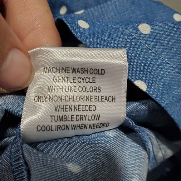 Mod Cloth Women's Blue White Polka Dot Chambray Skirt Button Pocket Casual Sz M - Picture 7 of 11